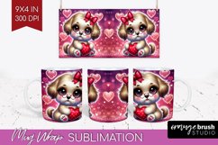 Valentine Dog Mug Wrap - Cute Puppy Mug PNG Sublimation Product Image 1