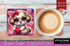 Valentine Dog Square Coaster - Cute Puppy Coaster PNG Product Image 1