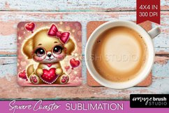 Valentine Dog Square Coaster - Cute Puppy Coaster PNG Product Image 1
