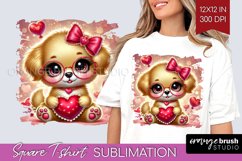 Valentine Dog Square Tshirt Background - Cute Puppy PNG Product Image 1