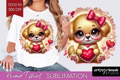 Valentine Dog Round Tshirt Background - Cute Puppy PNG Product Image 1