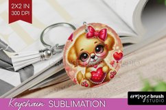 Valentine Dog Keychain PNG - Cute Puppy Keychain Sublimation Product Image 1