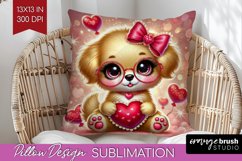 Valentine Dog Pillow Sublimation - Cute Puppy Pillow Cover Product Image 1
