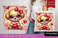 Valentine Dog Tote Bag - Cute Puppy Tote Bag PNG Sublimation Product Image 1