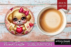 Valentine Dog Round Coaster - Cute Puppy Coaster PNG Product Image 1