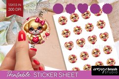 Valentine Dog Round Sticker - Cute Puppy Printable Sticker Product Image 1