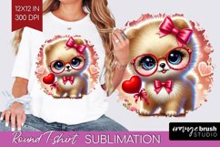 Valentine Dog Round Tshirt Background - Cute Puppy PNG Product Image 1