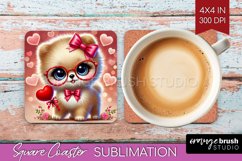 Valentine Dog Square Coaster - Cute Puppy Coaster PNG Product Image 1