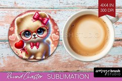 Valentine Dog Round Coaster - Cute Puppy Coaster PNG Product Image 1