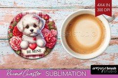 Valentine Dog Round Coaster - Valentines Day Coaster PNG Product Image 1