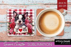 Valentine Dog Square Coaster - Valentines Day Coaster PNG Product Image 1