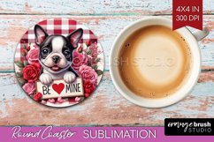 Valentine Dog Round Coaster - Valentines Day Coaster PNG Product Image 1