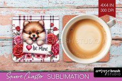 Valentine Dog Square Coaster - Valentines Day Coaster PNG Product Image 1