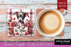 Valentine Dog Square Coaster - Valentines Day Coaster PNG Product Image 1