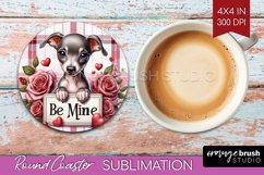 Valentine Dog Round Coaster - Valentines Day Coaster PNG Product Image 1