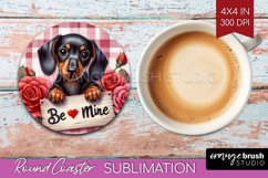 Valentine Dog Round Coaster - Valentines Day Coaster PNG Product Image 1