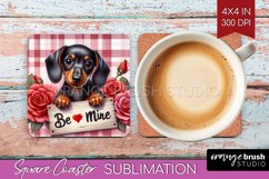Valentine Dog Square Coaster - Valentines Day Coaster PNG Product Image 1