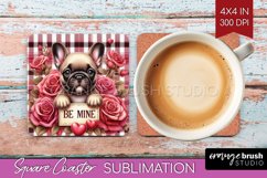 Valentine Dog Square Coaster - Valentines Day Coaster PNG Product Image 1