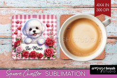 Valentine Dog Square Coaster - Valentines Day Coaster PNG Product Image 1