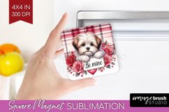 Valentine Dog Magnet Sublimation - Valentines Day Square PNG Product Image 1