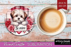 Valentine Dog Round Coaster - Valentines Day Coaster PNG Product Image 1
