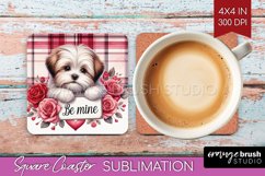 Valentine Dog Square Coaster - Valentines Day Coaster PNG Product Image 1