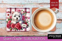 Valentine Dog Square Coaster - Valentines Day Coaster PNG Product Image 1