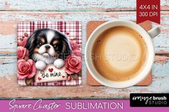 Valentine Dog Square Coaster - Valentines Day Coaster PNG Product Image 1