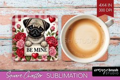 Valentine Dog Square Coaster - Valentines Day Coaster PNG Product Image 1