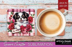 Valentine Dog Square Coaster - Valentines Day Coaster PNG Product Image 1