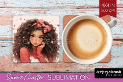 Valentine Girl Square Coaster - Valentines Day Coaster PNG Product Image 1