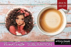 Valentine Girl Round Coaster - Valentines Day Coaster PNG Product Image 1