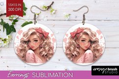 Valentine Girl Round Earrings - Valentines Day PNG Product Image 1