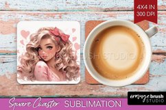 Valentine Girl Square Coaster - Valentines Day Coaster PNG Product Image 1