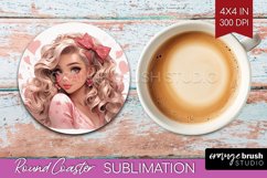 Valentine Girl Round Coaster - Valentines Day Coaster PNG Product Image 1