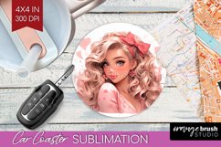 Valentine Girl Car Coaster - Valentines Day Coaster PNG Product Image 1