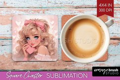 Valentine Girl Square Coaster - Valentines Day Coaster PNG Product Image 1