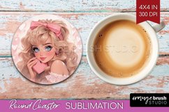 Valentine Girl Round Coaster - Valentines Day Coaster PNG Product Image 1
