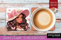 Valentine Girl Square Coaster - Valentines Day Coaster PNG Product Image 1