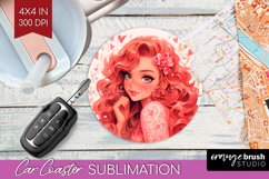 Valentine Girl Car Coaster - Valentines Day Coaster PNG Product Image 1