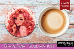 Valentine Girl Round Coaster - Valentines Day Coaster PNG Product Image 1