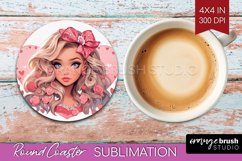 Valentine Girl Round Coaster - Valentines Day Coaster PNG Product Image 1