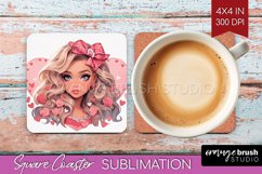 Valentine Girl Square Coaster - Valentines Day Coaster PNG Product Image 1