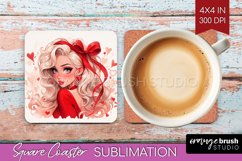 Valentine Girl Square Coaster - Valentines Day Coaster PNG Product Image 1