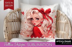 Valentine Girl Pillow Sublimation - Valentines Day Pillow Product Image 1