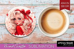 Valentine Girl Round Coaster - Valentines Day Coaster PNG Product Image 1