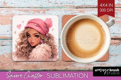 Valentine Girl Square Coaster - Valentines Day Coaster PNG Product Image 1