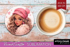 Valentine Girl Round Coaster - Valentines Day Coaster PNG Product Image 1