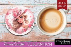 Valentine Girl Round Coaster - Valentines Day Coaster PNG Product Image 1