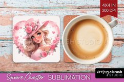 Valentine Girl Square Coaster - Valentines Day Coaster PNG Product Image 1